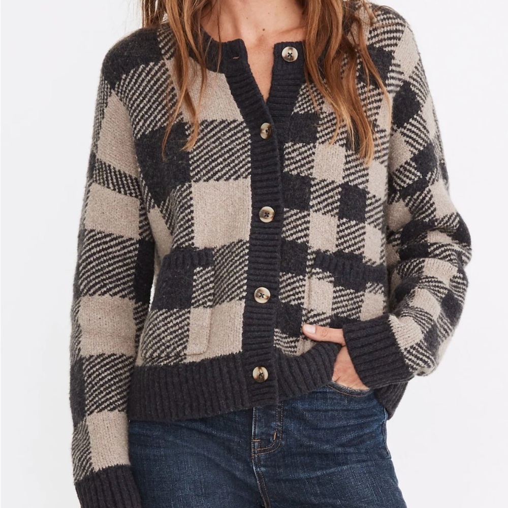 NWOT Madewell Plaid-Mix Colburne Cardigan Sweater Coziest Textured Yarn SZ XS - Picture 3 of 12